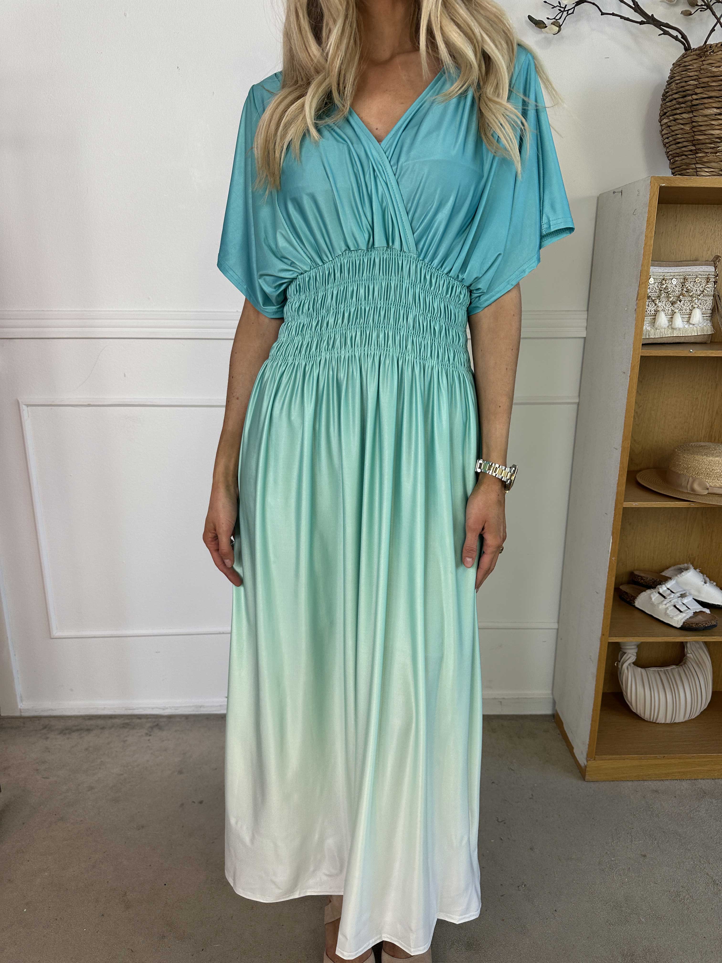 Pams Fade - Lang flerfarvet elastisk kjole